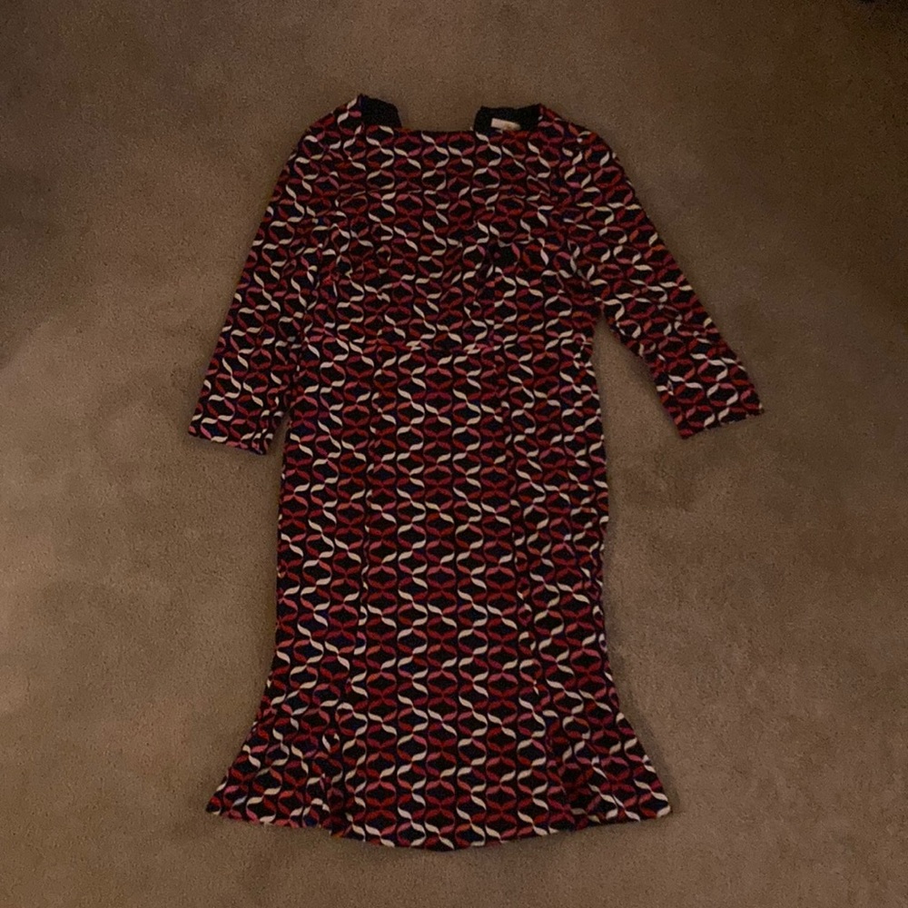 Boden Violette Midi Dress Kick Flare Skirt Boat Neck 3/4 Sleeve Fitted Size 6R